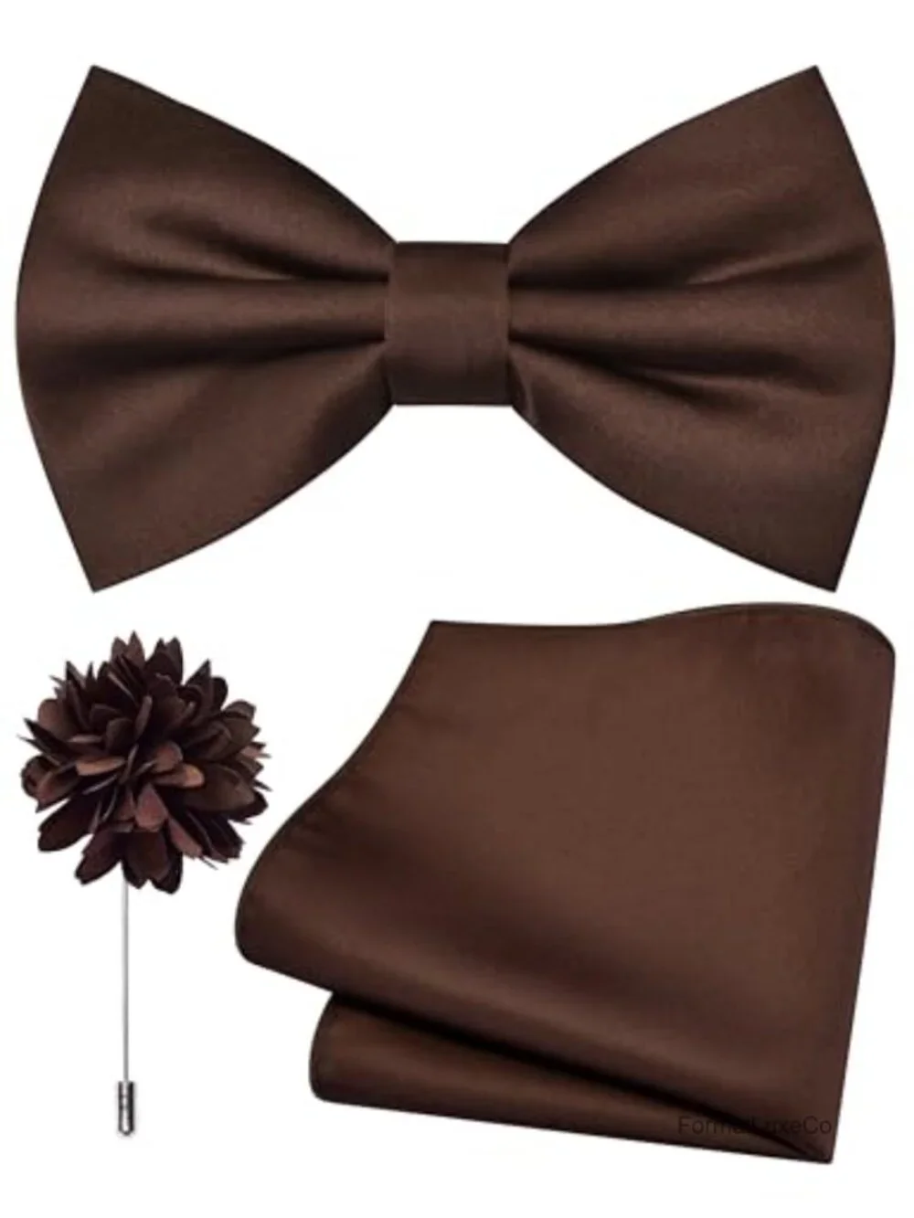 Pre-tied Bow Tie and Pocket Square Lapel Pin Set Men's Accessory Heavyweight